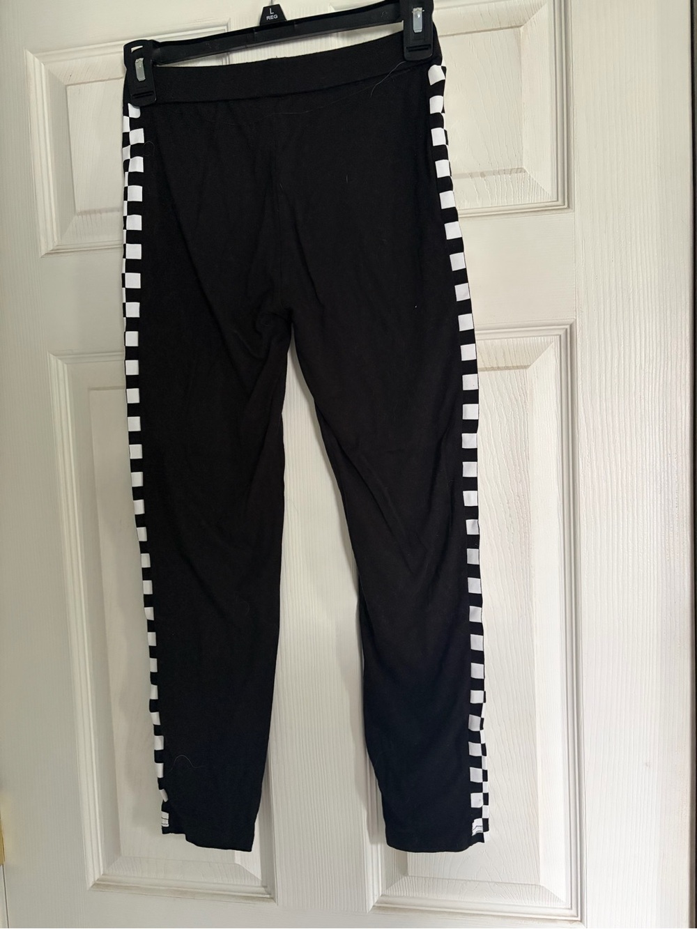 Black Checker-Stripe Kids Leggings